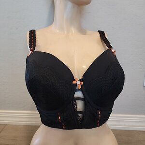 Cacique Bra 44C Lightly Lined Balconette Black Underwire